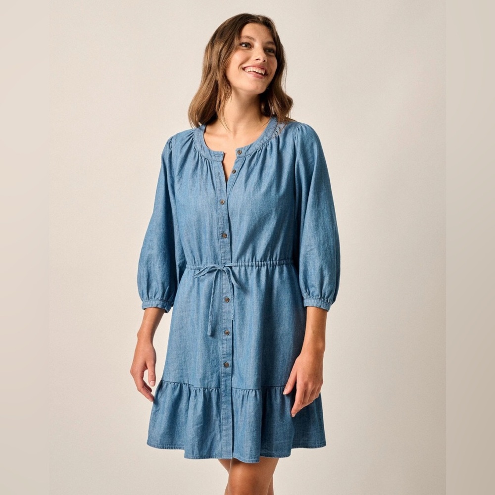 Johnnie-o Becca tiered chambray mini dress